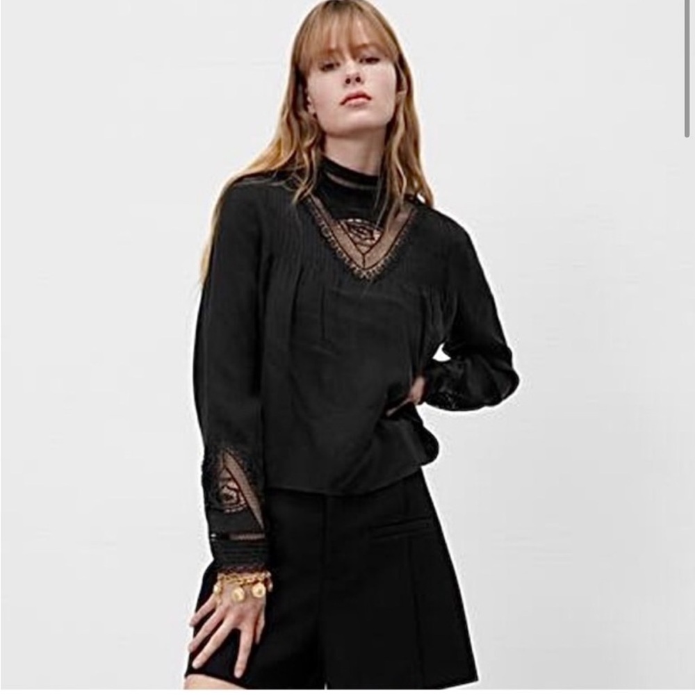 Zara Cupro Lace Blouse Victorian Goth Witch Cottagecore Cupro Blouson Cuffed